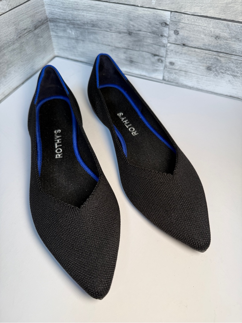 Rothy's Black Pointed Knit Ballet Flats